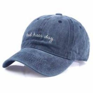 Baseball cap, Hat, Distressed blue, embroidered "Bad Hair Day" comfortable NWT
